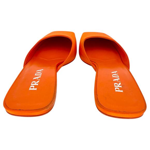 PRADA Modellerie Satin Mule EU 38 US 8 Bright Orange Square Toe Slip On Low Heel - Picture 5 of 11